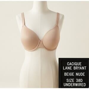 Cacique Lane Bryant 38D Bra Beige Nude Underwire T-Shirt Bra Smooth EUC